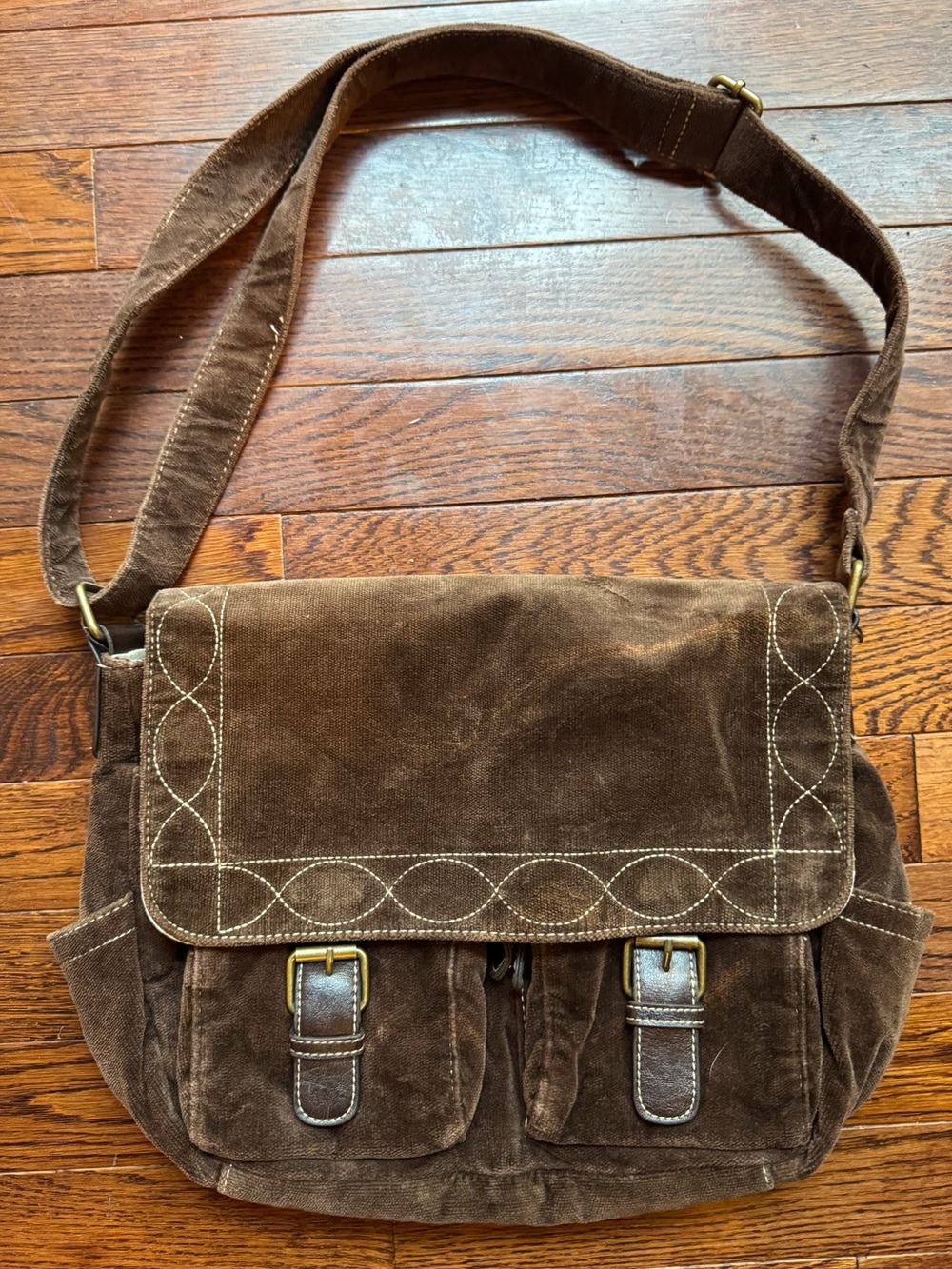 Vintage Brown Corduroy Messenger Bag Boho Fall Y2K Crossbody Floral Utility VTG